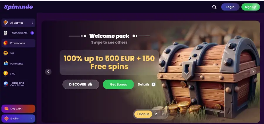 Spinando Casino No Deposit Bonus
